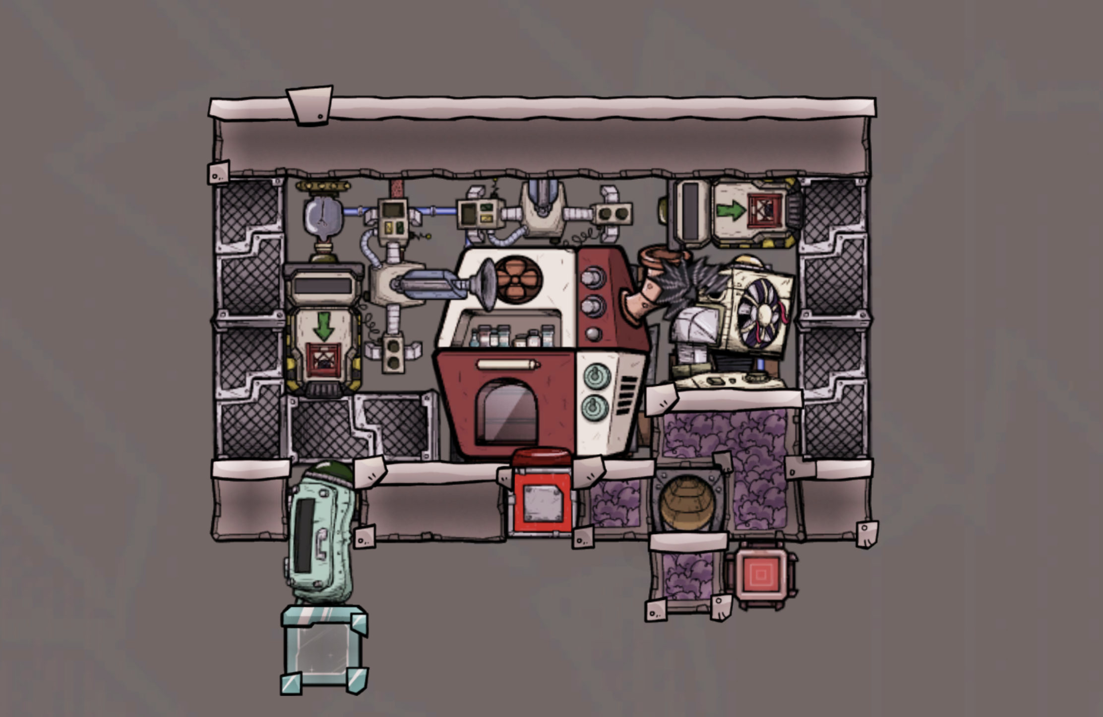 Oxygen Not Included 無限食品冷凍庫 小型モデルのレイアウト