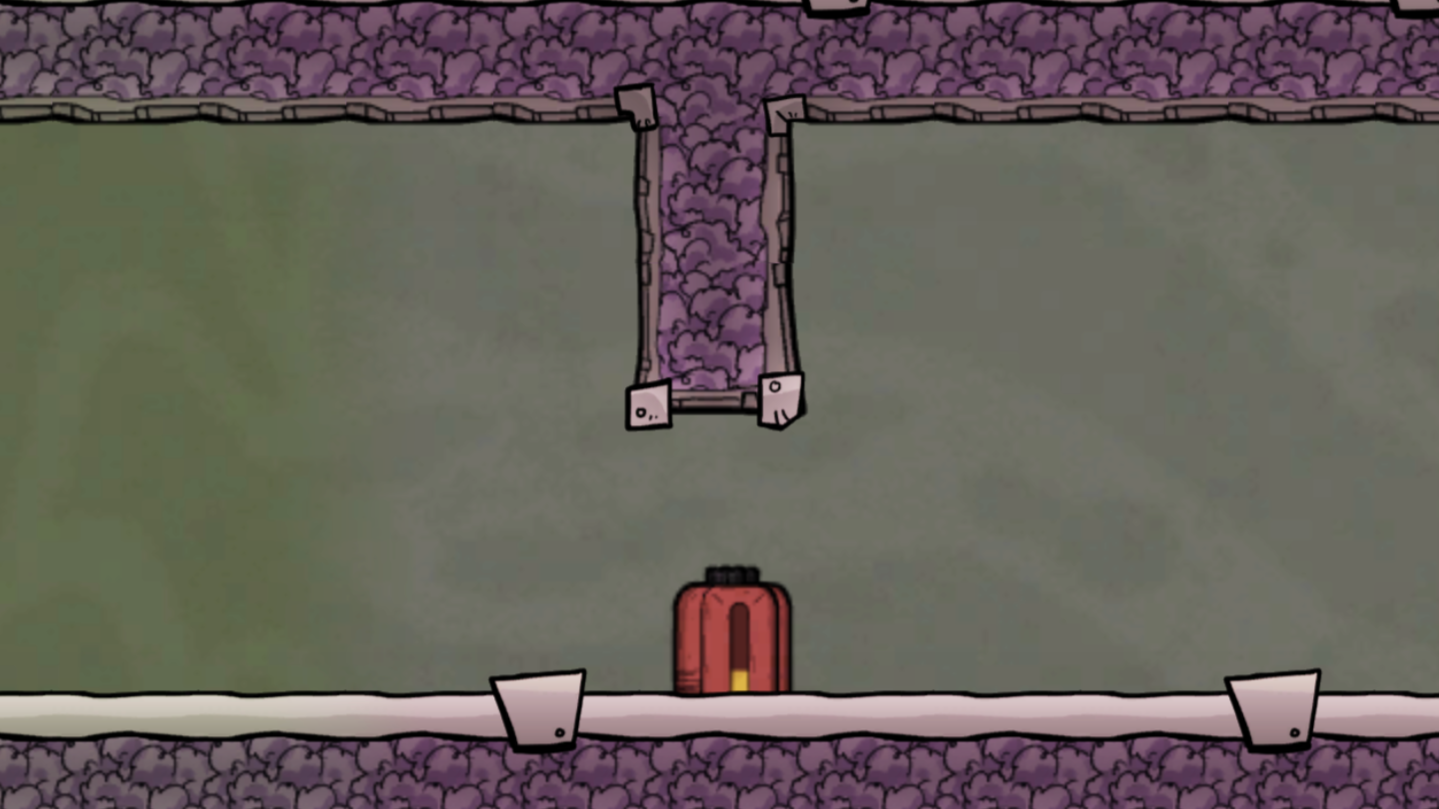 Oxygen Not Included 液体エアロックを設置する場所に1滴ボトルを持ってきた様子